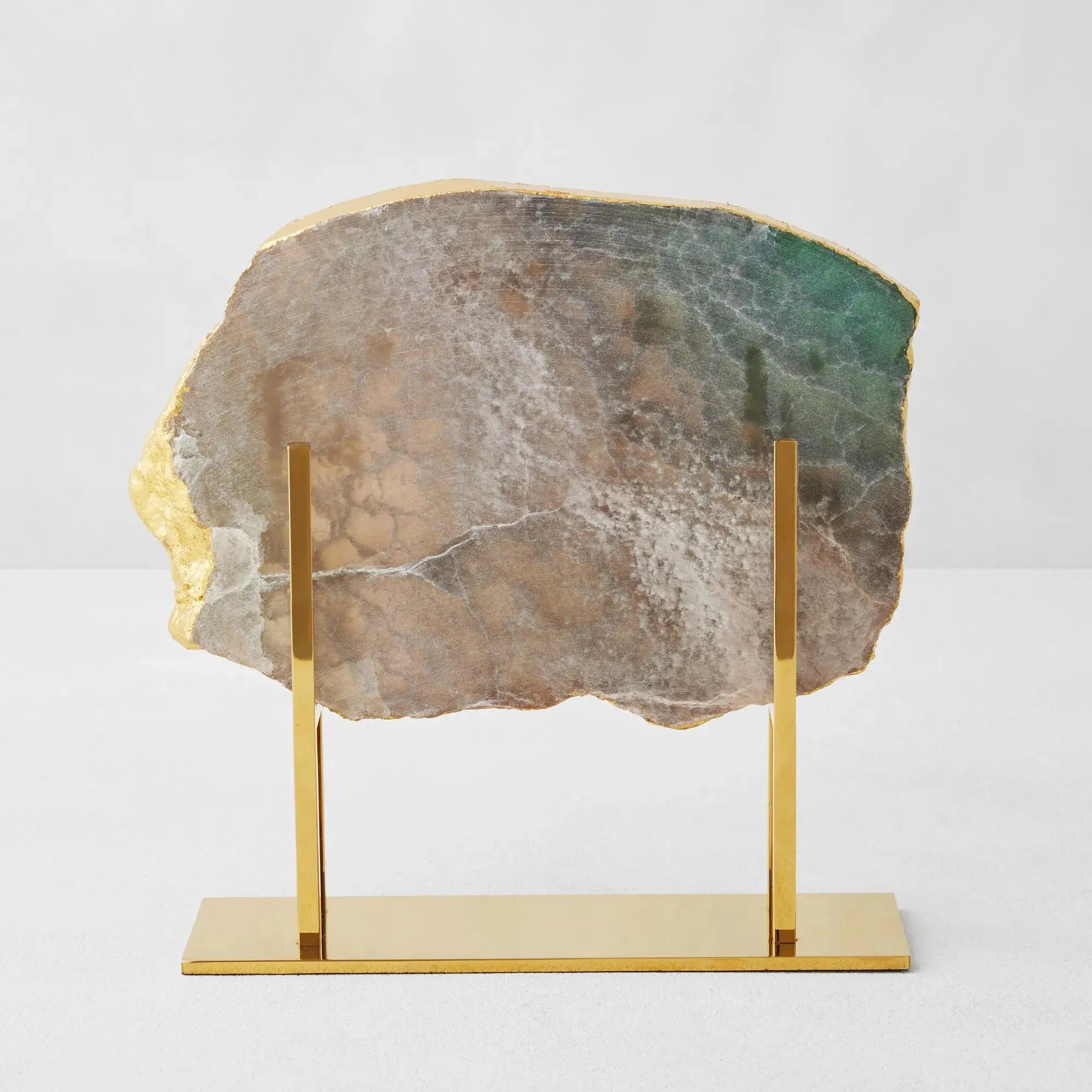 Z Gallerie Polished Fluorite Slab on Stand - Natural Stone Home Decor Statue with Unique Crystal Design, Natural Crystal Pieces, Quartz Geodes, Gemstone, Moonstone, Malachite
