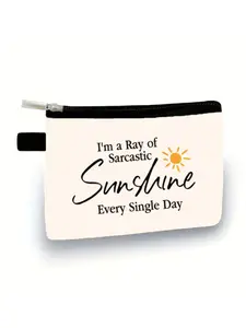 Humorous Self-Deprecating Zipper Coin Purse, Fun Sun Illustration Storage Bag, Casual Style, Perfect Gift for Sarcasm Lovers