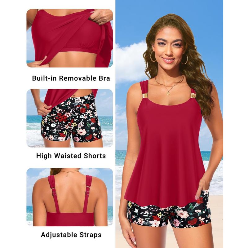 Daci Tankini Swimsuit with Shorts - Two Piece Tummy Control Bathing Suits Flowy Swim Top with Two Pockets Boy Shorts 2026