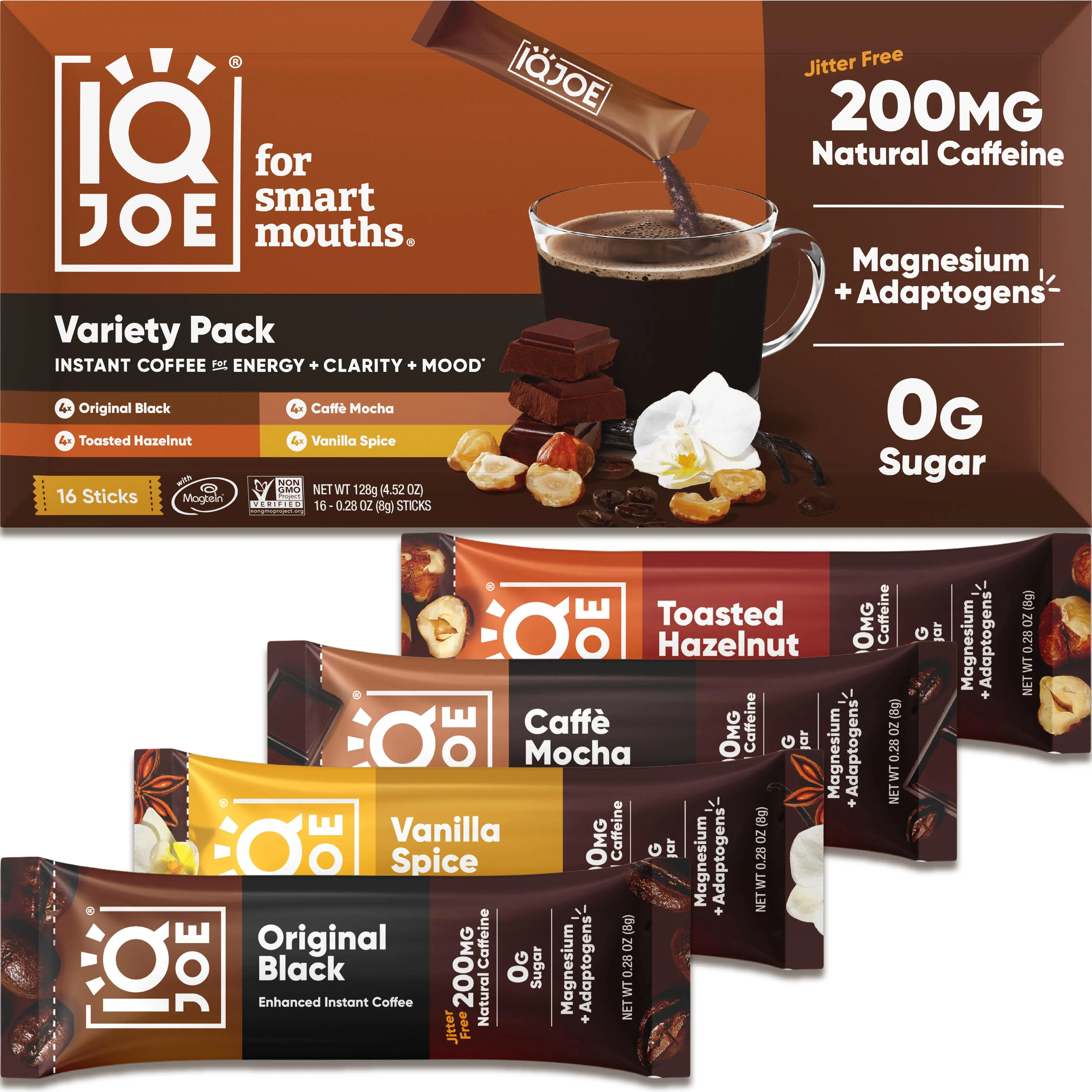 IQJOE Variety Pack (16 Sticks) - Instant Mushroom Coffee Packets with Lion’s Mane - Clarity and Mood Enhancing - Sugar Free, Keto, Vegan
