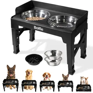 Adjustable Height Elevated Dog Bowls with Anti-Spill Feeder - Stainless Steel Dog Food Stand with Slow Feeder Bowl, Neck Protection for Small, Medium & Large Dogs & Cats