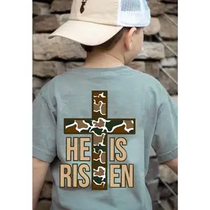 Adult & Youth Camo He is Risen Youth Tee, Youth Easter Gift, Easter Shirt, Toddler Boy tee, Boy clothes