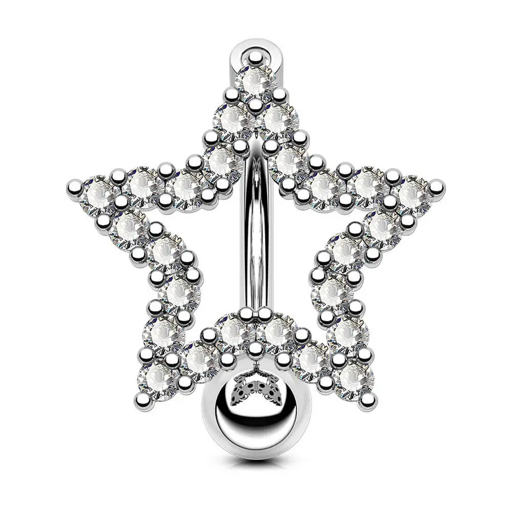 Oufer 14G Star Shape Reverse Dangle Belly Button Rings with Clear CZ Gems Belly Button Piercing Oufer 14G Star Shape Reverse Dangle Belly Button Rings with Clear CZ Gems Belly Button Piercing