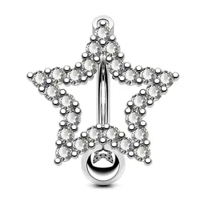 Oufer 14G Star Shape Reverse Dangle Belly Ring with Clear CZ Gems for Females Oufer 14G Star Shape Reverse Dangle Belly Ring with Clear CZ Gems for Females