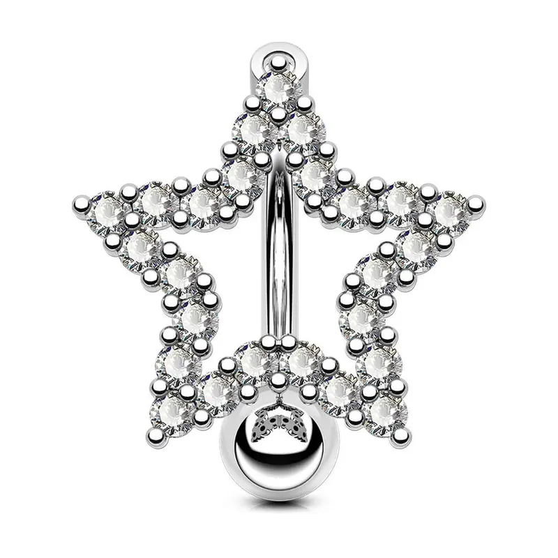 Oufer 14G Star Shape Reverse Dangle Belly Button Rings with Clear CZ Gems Belly Button Piercing