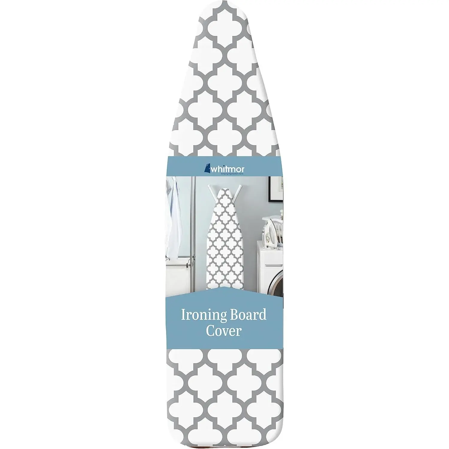 Whitmor Deluxe Household Ironing Board Cover and Removable Pad, Universal 15x54in 3mm Thick 100% Natural Cotton, Adjustable Elastic Edge & Drawstring Fastener, Heat-Resistant Smooth Scorch-Resistant, Medallion Grey