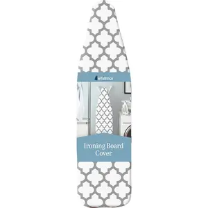 Whitmor Deluxe Ironing Board Cover and Pad, Standard Size 15x54, 100% Cotton with 3mm Foam Padding, Scorch Resistant Ironing Board Cover with Elastic Edge & Drawstring Fastener, Medallion Grey