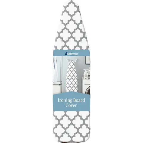 Whitmor Cotton Household Ironing Board Cover with Removable Pad - 13–15" Width Fit, 3mm Foam, 15x54in, Slip-Free Elastic Edge, Drawstring Fastener, Heat Resistant for Laundry Area (Ironing Board Not Included)