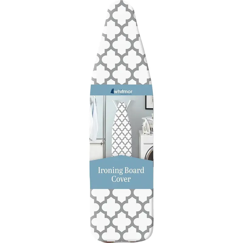 Whitmor Cotton Household Ironing Board Cover with Removable Pad - 13–15" Width Fit, 3mm Foam, 15x54in, Slip-Free Elastic Edge, Drawstring Fastener, Heat Resistant for Laundry Area (Ironing Board Not Included)