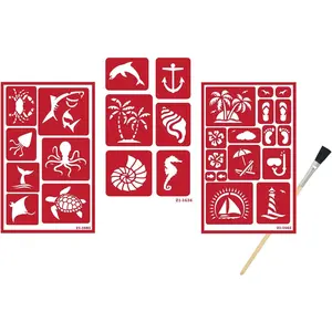 3 Reusable Glass Etching Stencils Nautical Theme Paradise Seashore Sea Creatures Stencil Set Includes Brush Total 4 Items