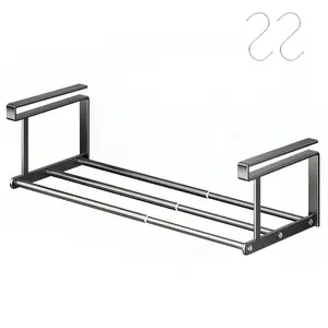 Expandable Shoe Rack, 19.69 - 35.43 Inches Gray Retractable Under Cabinet Shelf Hanging for Closet, Entryway, Corner, Garage, Space-Saving and Heavy Duty Metal, with 2 S-Hooks