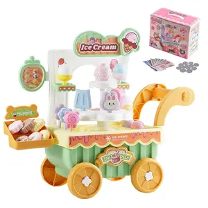 Fathersdaygift VEVOR Ice Cream Cart for Kids, 27 PCS Accessories, Pretend Play Store with Storage Trolley with Pretend Money, Sound Light Effects, Montessori Educational Ice Cream Truck Toys for Toddlers 3+dealsforyoudays
