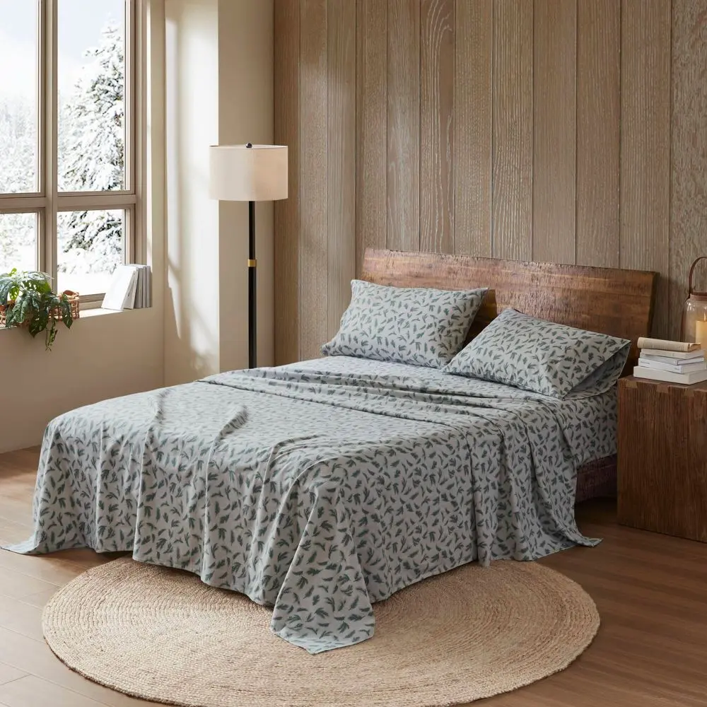 4 Pieces Full 100% Cotton Flannel Printed Sheet SetPine Branches