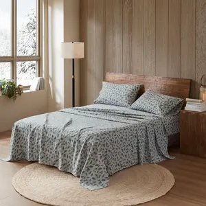 4 Pieces Full 100% Cotton Flannel Printed Sheet Set,Pine Branches