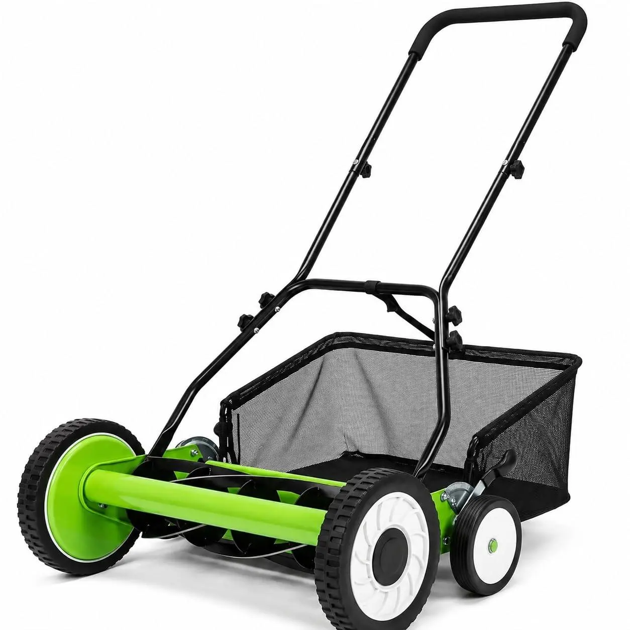 GAOMON 18-Inch Push Reel Lawn Mower | 4-Wheel Manual Reel Mower, Carbon Steel Frame, 5-Blade System, Adjustable Height, Stable Push Control for Lawn Care