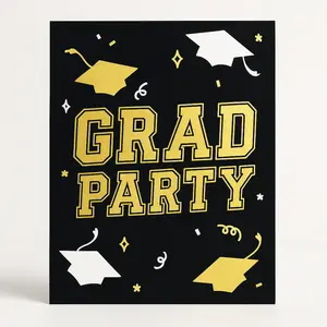 Gold & Black Graduation Party Invitations