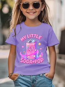 Summer Best-Selling Dreamy Soda Pop Can Print Girl Short Sleeve T-Shirt, Cute Fitted Design, Perfect for Casual Wear, Cute Graphic Tee