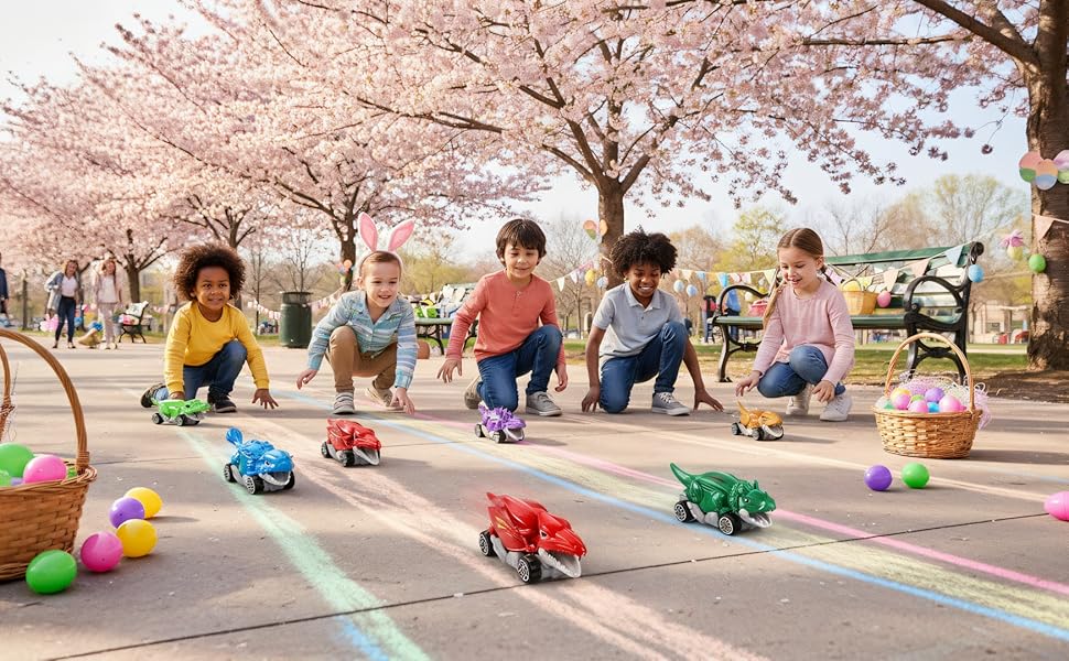 6-Pack Prefilled Easter Eggs with Metal Dinosaur Car Toys – Vehicles Set for Kids, Boys & Girls, Easter Basket Stuffers, Party Favors, Hunt & Egg Fillers