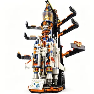 1432pcs Half-Mechanical Space Launch Rocket Model Kit, Buildable Interior Structure, Extendible Mechanical Arms, Giant Desktop Display Toy, Ideal for Adults Boys, Building Blocks Set