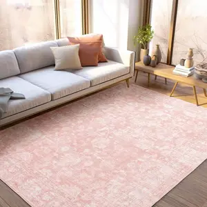 Boho Pink Area Vintage Rug Non Slip Distressed Washable Soft Carpets for Living Room Bedroom Dining Table.