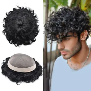 Singa Hair Breathable Fine Monofilament Curly Hair Toupee For Men Real Human Hair 20mm 25mm Breathable Hair System For Men Durable Mens Hair Piece Curly Hair Replacement For Hair Loss