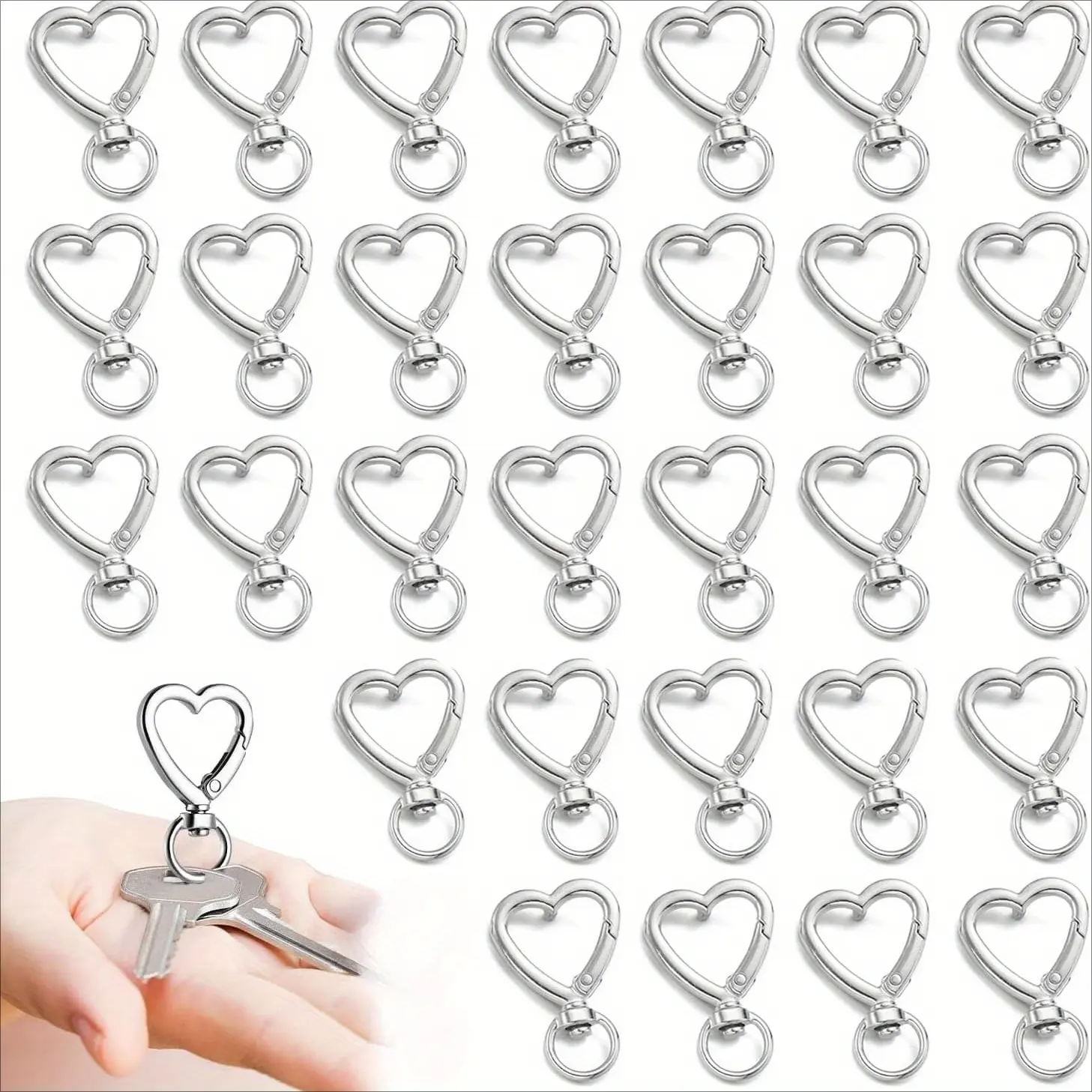 30 Pcs Heart Keychain Set with Spring Snap Hook,Valentine's Day Gift for Her,DIY Key Rings for Keys Backpack Luggage Tag Bulk Charms Accessories,Christmas Party Gifts,Hand Tools Kits ﻿
