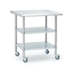 Heavy Duty Stainless Steel Commercial Work Table with Wheels – 2-Tier Adjustable Undershelf – Mobile Food Prep Station for Restaurant, Kitchen, Garage – Durable Service Equipment