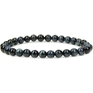 Natural Blue Tiger Eye Gemstone 6mm Round Beads Stretch Bracelet 7" Unisex