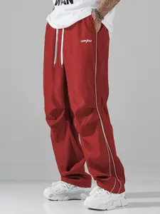 Men's Side Stripe Sport Pants, Loose Wide Leg Drawstring Casual Pants, Thin Quick-Dry Team Style Long Pants, Summer Trendy Straight Leg Pants