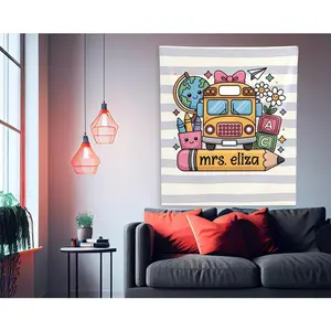 Personalized Teacher Name Tapestry, Custom Classroom Wall Hanging, Cute Teacher Back to School Appreciation Tapestry Gift for Educator