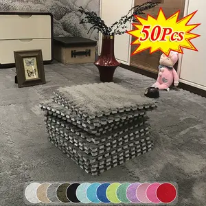 Upgrade 50 Pieces of Thickened Fleece Patchwork Carpet-Bedroom, Wardrobe, Living Room and Pet Pad Area Carpet-Washable, Cut-out, Soundproof, Foam Stitching, Non-Slip, Soft, Plush, Durable Living Room Cushion, suitable for Home Decoration and Easter, Chris