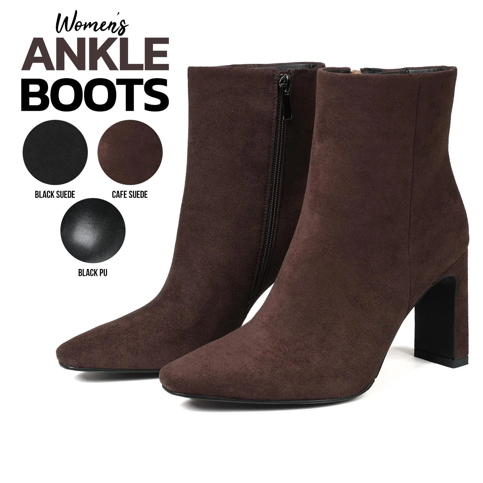 VIMISAOI Ankle Boots For Women Ponited Toe Block High Heel Side Zipper Comfortable Fashionable Elegant Party Casual Outing Date Photoshoot Gift Summer Fashion Breathable Tiktok Viral Booties