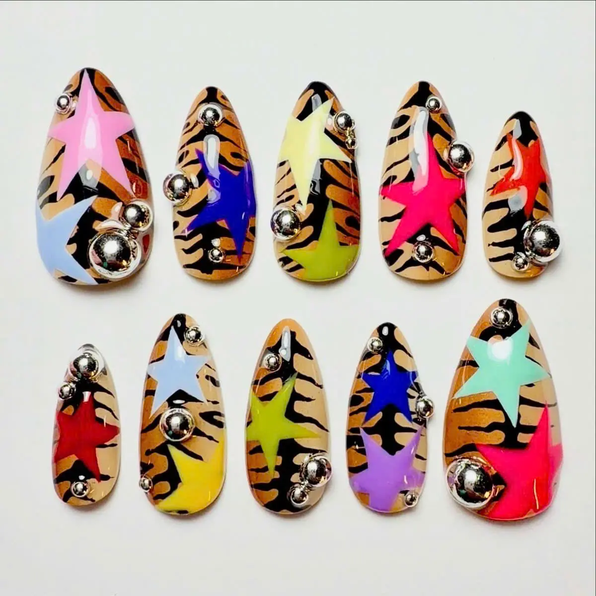 Handmade Stiletto Press-On Nails - Tiger Print Soft Gel Reusable Set, Chip-Resistant, Easy-Apply, Everyday Wear for Nail Care & Beauty