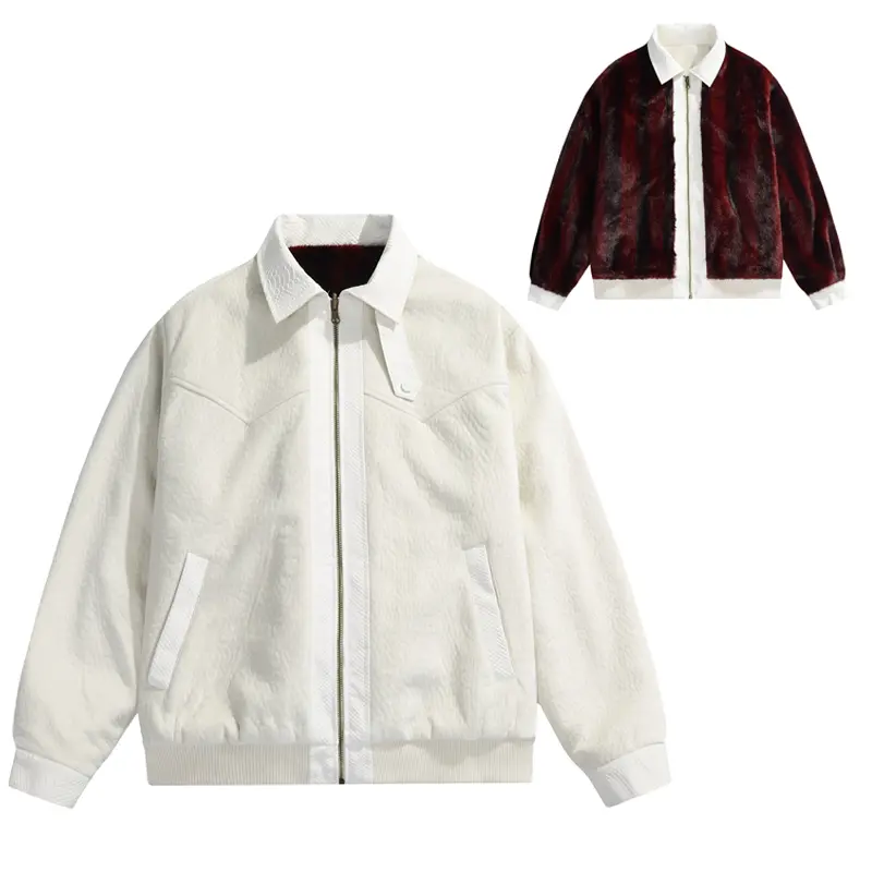 Men Women Y2K Vintage Reversible Bomber Jacket Faux Leather Shell Furry Lining Zip‑Front Loose Casual Winter Streetwear Coat