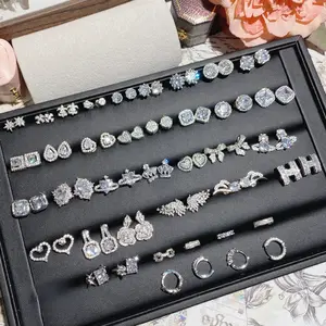 White Diamond Lab-Created Gemstone Stud Earrings, Heart & Bow & Geometric Design, Trendy Office Style Jewelry Collection For Women Earring Gift