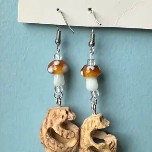 Hand carved Peach pit earrings