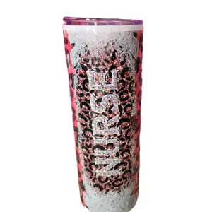 20 oz Bedazzled Leopard Nursing Tumbler. Pink Leopard Nurse Stainless Steel Tumbler for Coffee Lovers! Skinny 20 oz Rhinestone  Tumbler. Reusable Drinkware