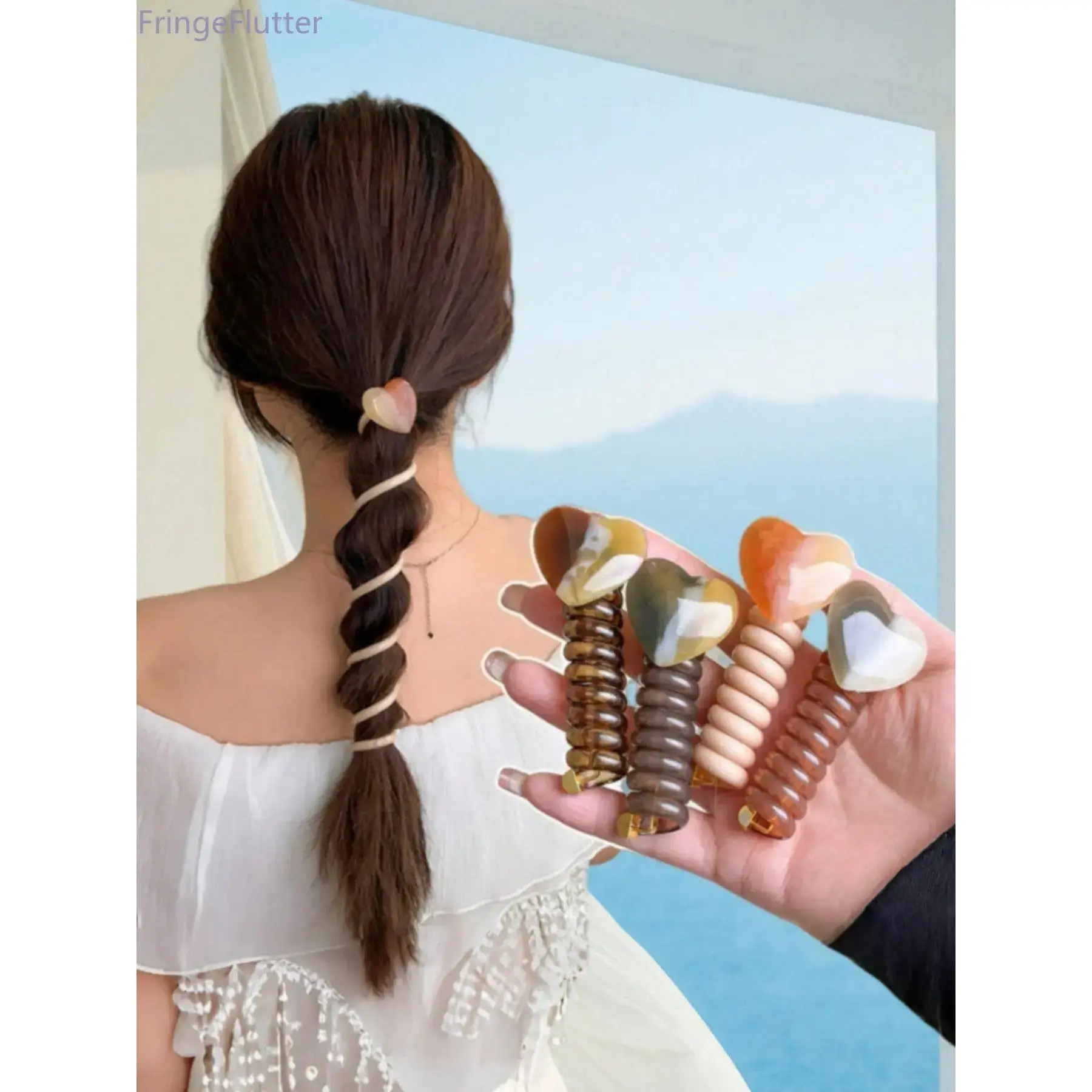 Women's 4-Piece Heart-Shaped Spiral Head Bands, Colorful Hair Accessory Set, Elegant Ponytail Holders for Leisure & Indoor Recreation Daily Wear