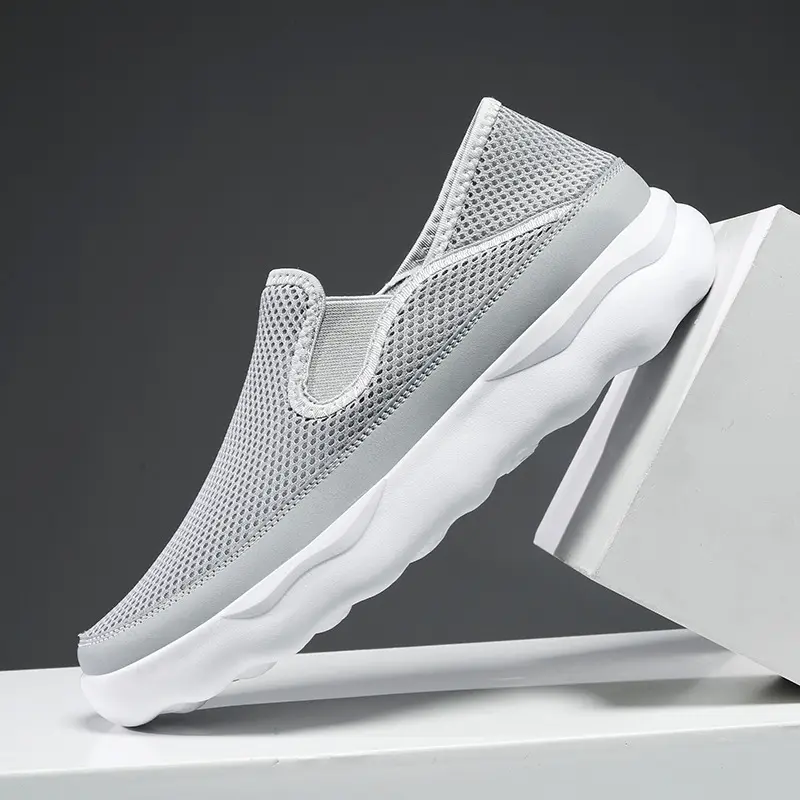 Men Breathable Hollow Mesh Slip On Walking Shoes, Lightweight Wave Cushion Casual Loafers, Backless Convertible Mule Sneakers for Daily Travel