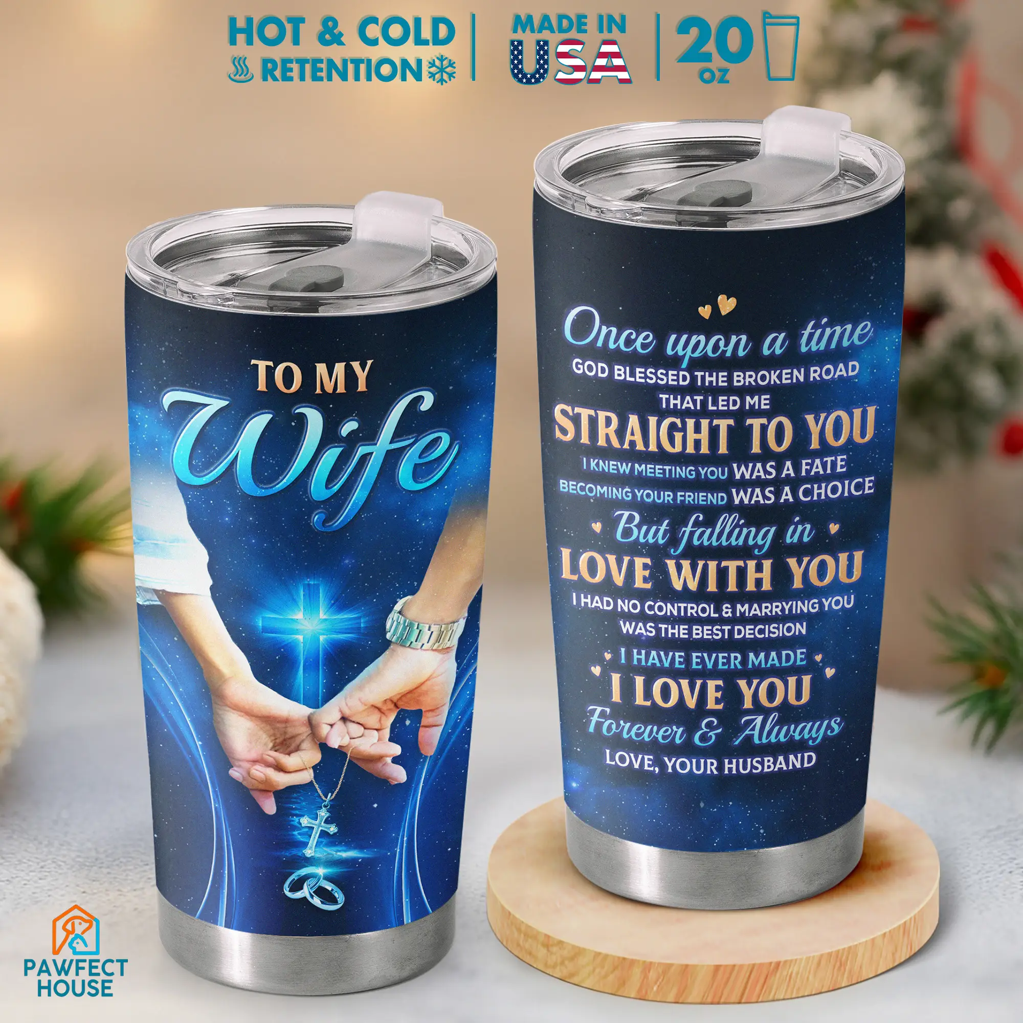 Pawfect House To My Wife 20 Oz Stainless Steel Tumbler, Religious Love Water Bottles, Christian Gift For Wife, Anniversary Birthday Gift For Her
