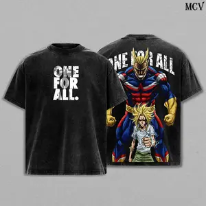 All Might My Hero Academia T-Shirt Oversize Unisex Heavy Cotton Vintage Washed Double Printed Anime Manga Graphic Tee Toshinori Yagi One For All Japanese Retro Streetwear Menswear Womenswear Top
