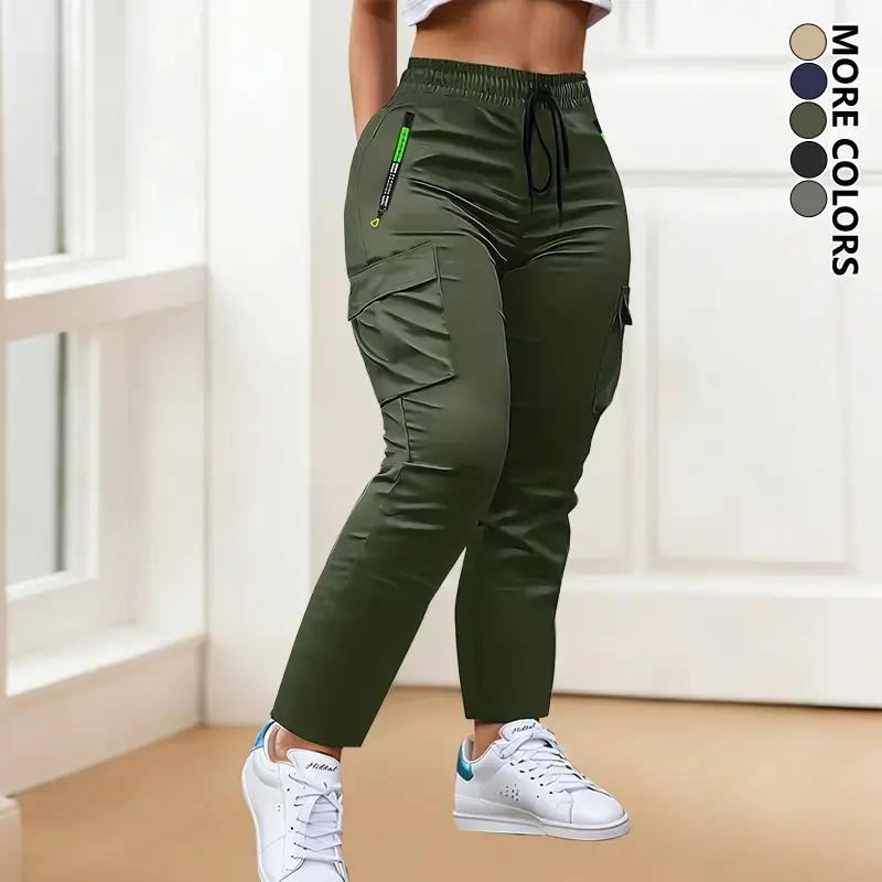 Women’s casual pants with multiple pockets—lightweight for all seasons—featuring unique zippered pockets and a straight-leg casual design. Elastic waistband makes them suitable for outdoor sports, everyday wear, and dates.#SummerVibes