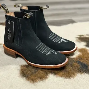 100 Gamuza Black Western ankle Boots made in Mexico botin charros suela cuero