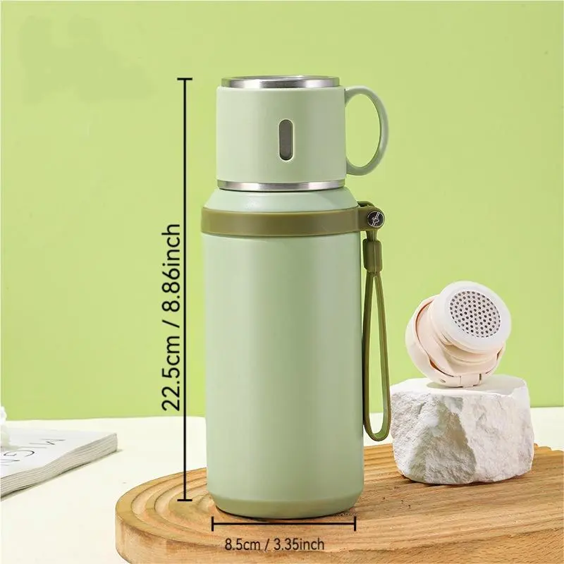 29oz Stainless-Steel Water Bottle with Rope-Handle, Dual-Function Coffee Mug, Travel Mugs Insulated for Hot and Cold, Portable Hydration Flask for Camping & Travel, Vacuum Insulated Tumbler, Insulated Bottles