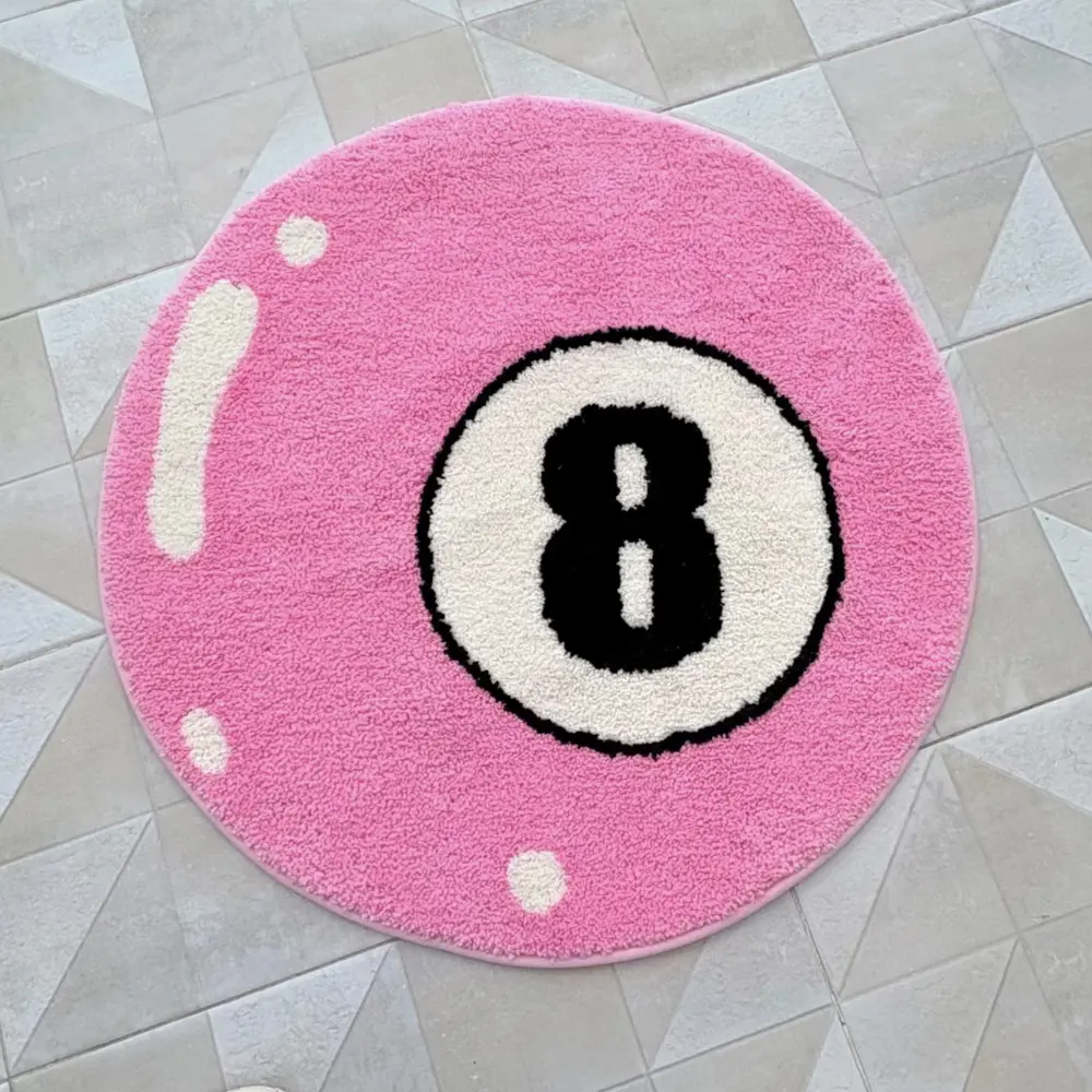 Habitatt 8 Pink Ball Rug Home Decoration Round Design Fuzzy Rug,Fluffy Rug, Non-slip, Bathroom floormat, carpet, bedroom, Globlal Picks, Office rug