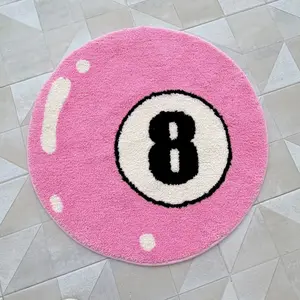 Habitatt 8 Pink Ball Rug Home Decoration Round Design Fuzzy Rug,Fluffy Rug, Non-slip, Bathroom floormat, carpet, bedroom, Globlal Picks, Office rug