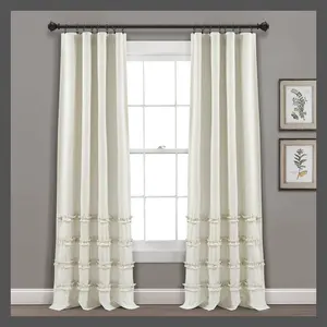 Set of 2 95"x40" Farmhouse Vintage Stripe Yarn Dyed Cotton Light Filtering Window Curtain Panels Beige/White - Lush Décor