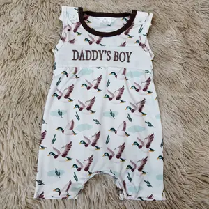 Sleeveless duck printed DADDY'S BOY smocked romper baby boutique clothes