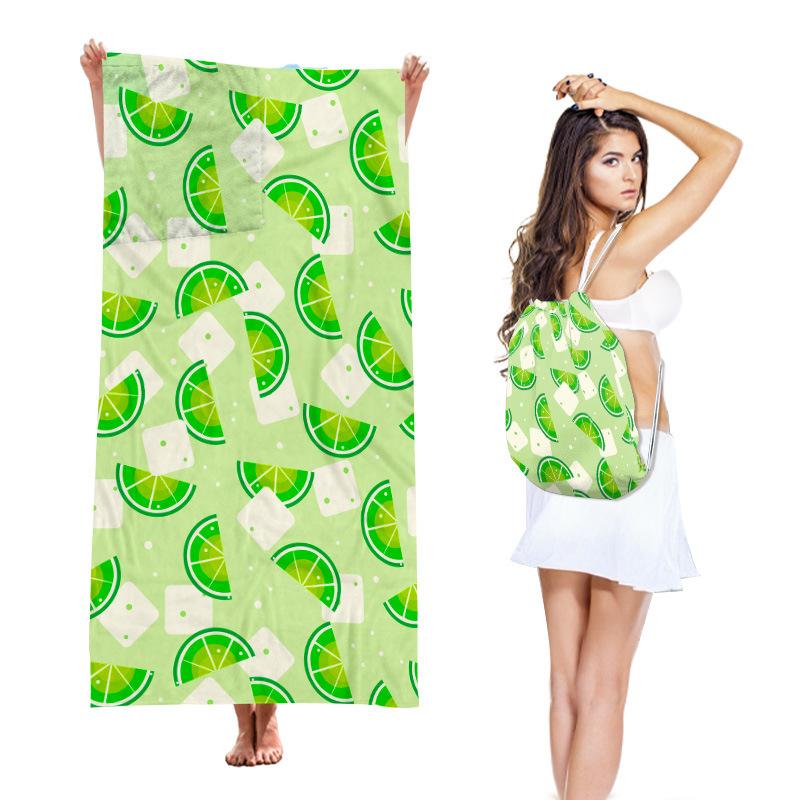 Two-in-One Beach Towel Backpack, Foldable Beach Towel Storage Bag, Microfiber Printed Beach Towel Yarn