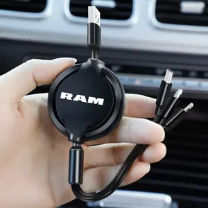 3-in-1 Interface Car Charger Data Cable Safe Fast Charging Scalable Data Cable Accessories For Dodge RAM 1500 2500 3500 2021 2020 2019 2018 2017 2016 2015 Retractable Automotive Charger